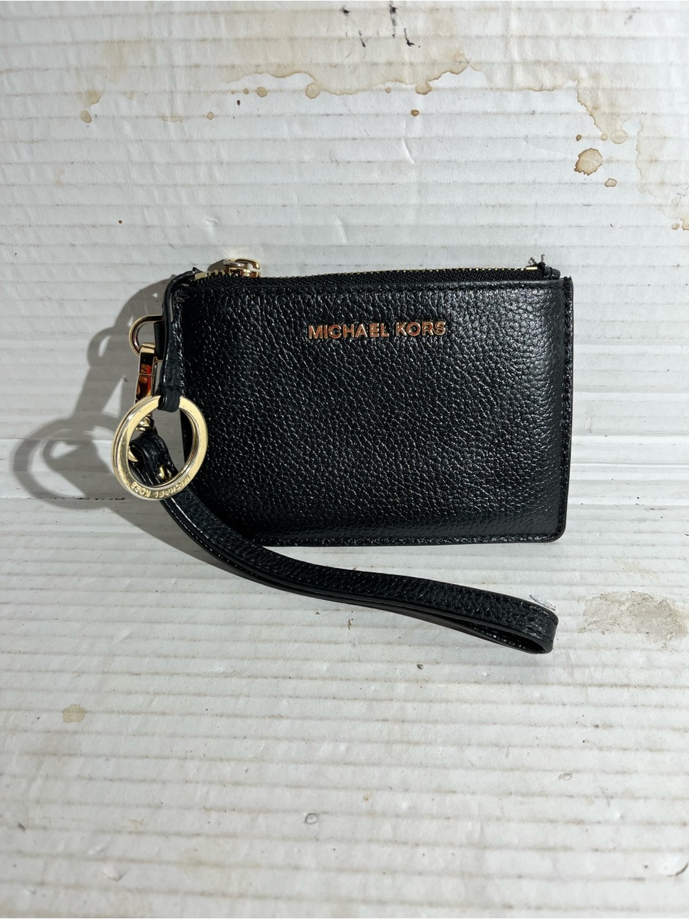 Michael Kors Black Leather Wristlet with Gold Hardware Accent